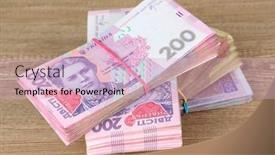  Presentation with money - Presentation theme featuring ukrainian-money-on-wooden-background background and a lemonade colored foreground