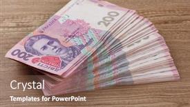  Presentation with money - Presentation featuring ukrainian-money-on-wooden-background background and a violet colored foreground