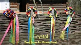  Presentation with wooden - Audience pleasing theme consisting of ukrainian-wreaths-on-wooden-fence backdrop and a tawny brown colored foreground