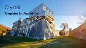  Presentation with ukranian - Audience pleasing PPT theme consisting of ukranian-old-palace-castle-pidhirtsi backdrop and a light blue colored foreground