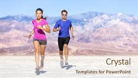  Presentation with trail running runner - Beautiful slides featuring ultra marathon - runners trail running on dry backdrop and a sky blue colored foreground