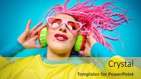  Presentation with fashion show - Audience pleasing PPT theme consisting of ultra trendy dj party girl in bright clothes headphones and with bright dreadlocks disco party show business bright fashion backdrop and a yellow colored foreground