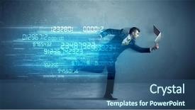  Presentation with high tech - Beautiful presentation featuring ultra wide - business man running with media backdrop and a ocean colored foreground