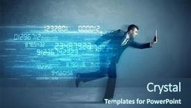  Presentation with elegant business social media - PPT theme featuring ultra wide - business man running with media background and a ocean colored foreground