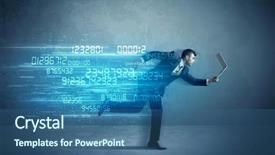  Presentation with high tech - PPT theme featuring ultra wide - business man running with media background and a ocean colored foreground