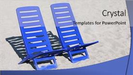  Presentation with chairs - Slide deck with ultramarin blue - two empty plastic chairs stand background and a light gray colored foreground