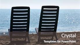  Presentation with sea plastic - PPT theme consisting of ultramarin blue - two plastic empty chairs stand background and a dark gray colored foreground