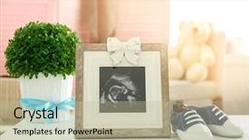  Presentation with baby ultrasound - Slide deck with ultrasound photo and baby shoe background and a mint green colored foreground