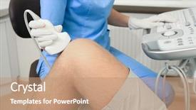  Presentation with knee - Audience pleasing theme consisting of ultrasounds - doctor conducting ultrasound examination backdrop and a coral colored foreground