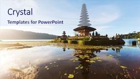  Presentation with pura - Presentation theme with ulun danu temple bali indonesia background and a sky blue colored foreground