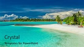  Presentation with palm beach - Cool new theme with umbrealla - palm trees and beach umbrelllas backdrop and a teal colored foreground