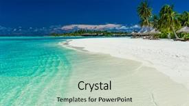  Presentation with palm beach - PPT theme consisting of umbrealla - palm trees over stunning lagoon background and a soft green colored foreground