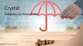  Presentation with hand holding colorful brain sketch - PPT theme consisting of umbrella against road and graph background and a light blue colored foreground