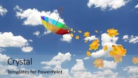  Presentation with autumn blue - Slide set consisting of umbrella and autumn leaves flying background and a light blue colored foreground