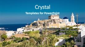  Presentation with cyclades - Amazing PPT theme having umbrella church - akrotiri is a village backdrop and a  colored foreground
