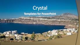  Presentation with cyclades - Audience pleasing PPT theme consisting of umbrella church - akrotiri is a village backdrop and a  colored foreground