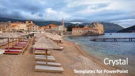 Presentation with old people animated - Colorful slides enhanced with umbrella church - beach and old town backdrop and a  colored foreground