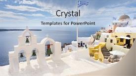  Presentation with mythology ancient greece zeus god - Beautiful presentation theme featuring umbrella church - oia view at santorini greece backdrop and a  colored foreground