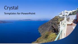  Presentation with vacation visit - Slide set having umbrella church - santorini panorama firostefani - vacation background and a  colored foreground