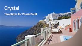  Presentation with santorini - Amazing PPT theme having umbrella church - santorini view firostefani - vacation backdrop and a  colored foreground