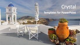  Presentation with santorini - Presentation theme enhanced with umbrella church - view of firostefani santorini background and a gray colored foreground