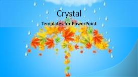  Presentation with under umbrella - Beautiful theme featuring umbrella from autumn leaves under cloud and rain backdrop and a light blue colored foreground