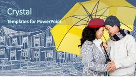  Presentation with under umbrella - Presentation theme with umbrella in front of house background and a ocean colored foreground