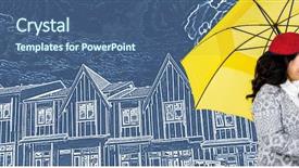 Presentation with under umbrella - PPT theme with umbrella in front of house background and a ocean colored foreground