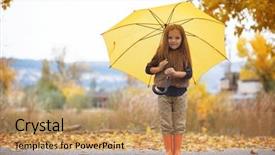  Presentation with rain fall - Audience pleasing presentation theme consisting of little child walking with umbrella backdrop and a coral colored foreground