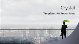  Presentation with reflection looking back to go forward - Beautiful slide deck featuring umbrella looking at city backdrop and a white colored foreground