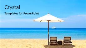  Presentation with beds - Audience pleasing presentation design consisting of umbrella on a tropical beach backdrop and a light gray colored foreground