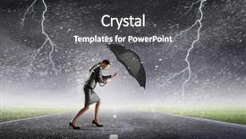  Presentation with overcoming crisis - Presentation theme having umbrella strong wind - overcoming challenges and crisis mixed background and a  colored foreground