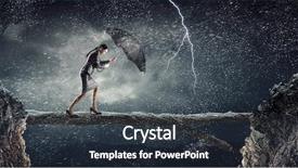  Presentation with overcoming crisis - Cool new theme with umbrella strong wind - overcoming challenges and crisis mixed backdrop and a  colored foreground