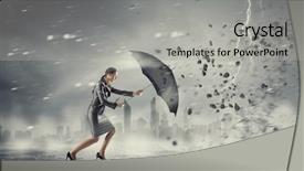  Presentation with overcoming crisis - Presentation enhanced with umbrella strong wind - overcoming challenges and crisis mixed background and a light gray colored foreground