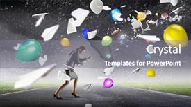  Presentation with overcoming crisis - Audience pleasing presentation design consisting of umbrella strong wind - overcoming challenges and crisis mixed backdrop and a  colored foreground