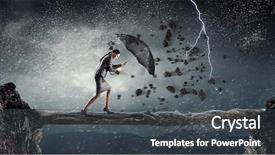  Presentation with overcoming crisis - Colorful presentation theme enhanced with umbrella strong wind - overcoming challenges and crisis mixed backdrop and a  colored foreground