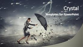  Presentation with overcoming crisis - Theme having umbrella strong wind - overcoming challenges and crisis mixed background and a  colored foreground