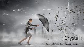  Presentation with overcoming crisis - Beautiful PPT layouts featuring umbrella strong wind - overcoming challenges and crisis mixed backdrop and a  colored foreground