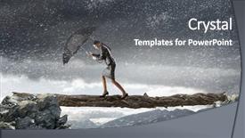  Presentation with overcoming crisis - Presentation featuring umbrella strong wind - overcoming challenges and crisis mixed background and a dark gray colored foreground