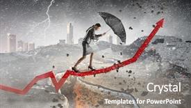  Presentation with overcoming crisis - Slide set with umbrella strong wind - overcoming challenges and crisis mixed background and a  colored foreground