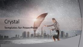  Presentation with overcoming crisis - Presentation design with umbrella strong wind - overcoming challenges and crisis mixed background and a mint green colored foreground