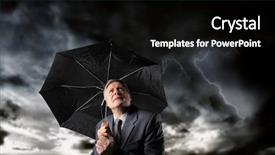  Presentation with under umbrella - Cool new theme with umbrella under a stormy backdrop and a black colored foreground
