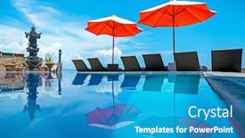  Presentation with indonesia - Amazing presentation theme having umbrellas-and-beach-chairs backdrop and a teal colored foreground