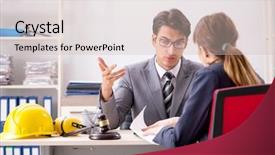  Presentation with lawyer client - Audience pleasing presentation theme consisting of umpire - lawyer talking to client backdrop and a soft green colored foreground