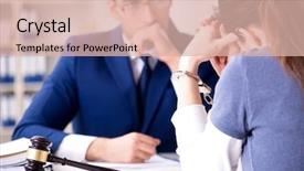  Presentation with lawyer client - Colorful PPT theme enhanced with umpire - lawyer talking to his client backdrop and a  colored foreground