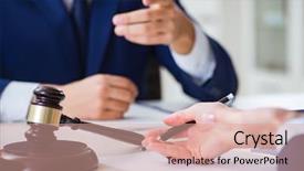  Presentation with lawyer client - Presentation having umpire - lawyer talking to his client background and a coral colored foreground