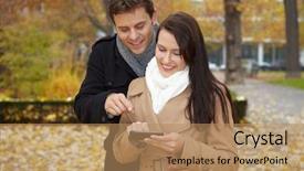  Presentation with navigating - Slides consisting of umts - happy couple on city trip background and a coral colored foreground