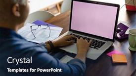  Presentation with remote working - PPT theme with unaltered-biracial-woman-working background and a  colored foreground