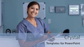  Presentation with medical smiling doctor - Slide set featuring unaltered-portrait-of-happy-asian background and a light blue colored foreground