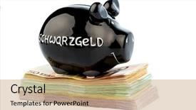  Presentation with money laundering - Presentation theme having unauthorized - black piggy bank on banknotes background and a coral colored foreground